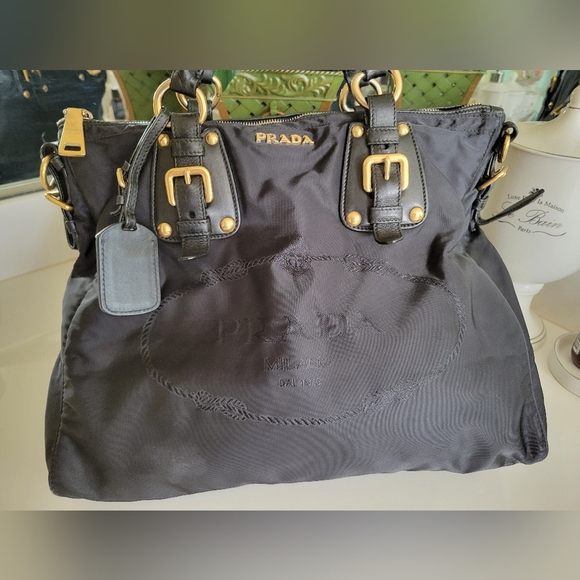 Prada Tessuto Nylon Jacquard Logo Tote Black - Picture 2 of 16